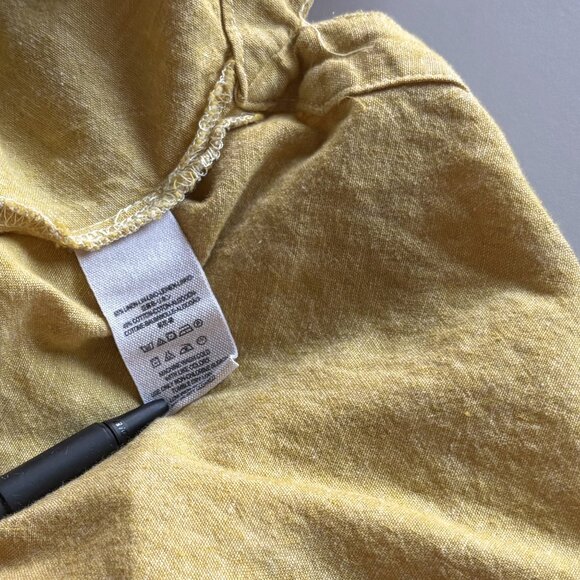 Free People Yellow Long Sleeve Collared Blouse, V-neck Linen Cotton Loose Top - Picture 7 of 8